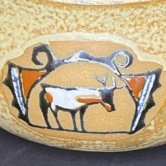 Vintage Pottery Bowl Deer Beige Brown Japan *read* - Picture 2 of 5